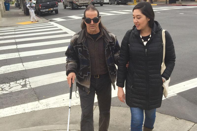photo of walking with cane